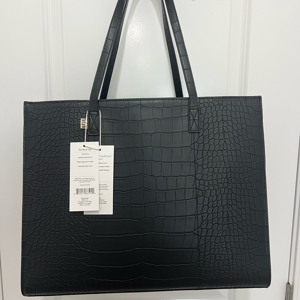 BEIS The Work Tote Black Croc Embossed Tote Bag Large